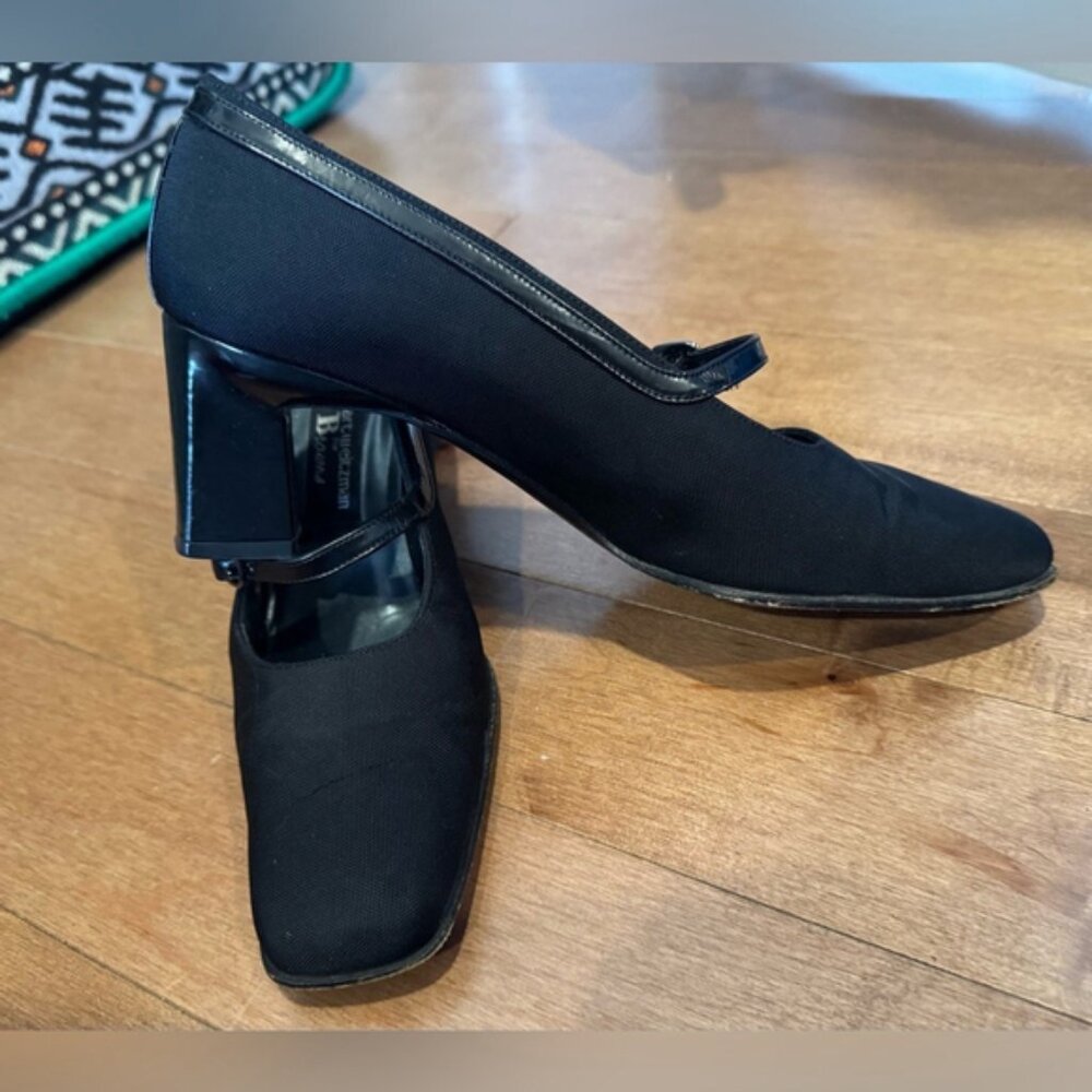 Stuart Weitzman Mary Jane black square toe pump buckle chunky heel 8.5 vintage - Picture 3 of 6